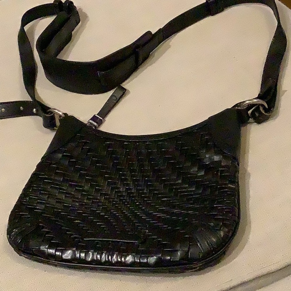 Cole Haan crossbody purse, black leather with silver accents